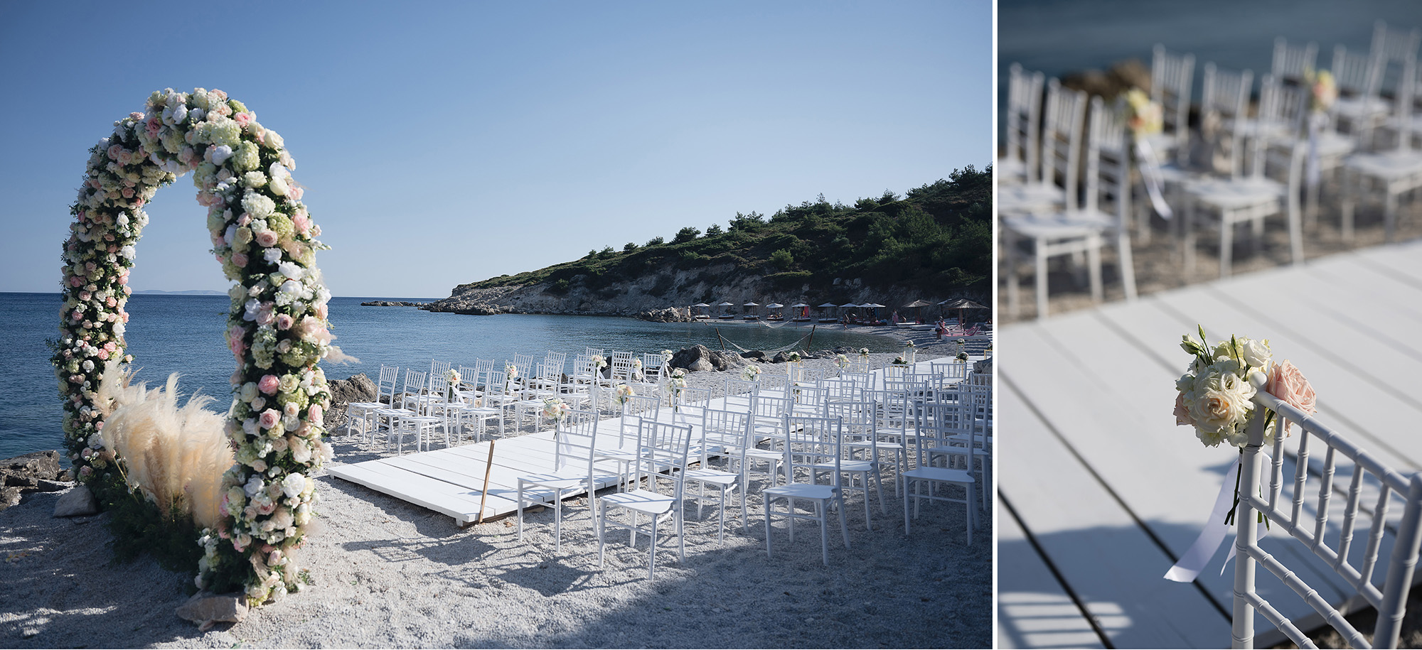 Samos Wedding Photographer: Elegant details of the flower setup.