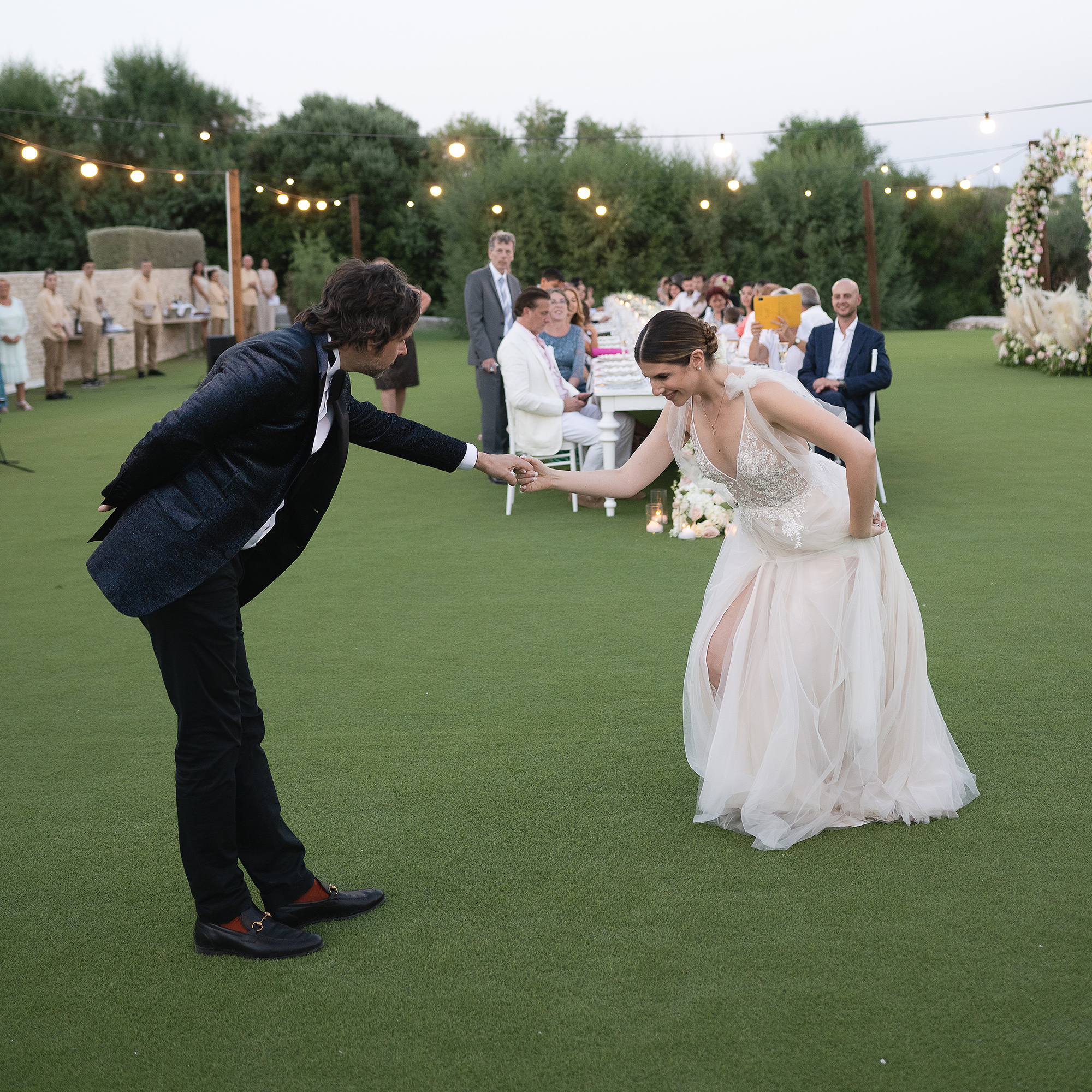Joyous wedding reception and first dance at Proteas Blue Resort Samos, captured by Nik Pekridis.